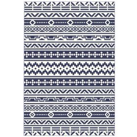 Reversible Outdoor Rug, Waterproof Plastic Straw With Carry Bag, 6 X 9, Blue  White Geometric