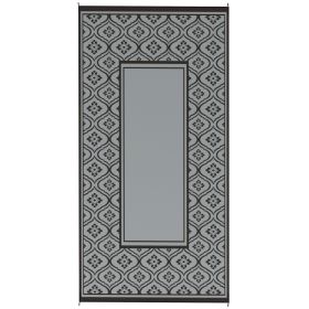 Reversible Outdoor Rug, Waterproof Plastic Straw With Carry Bag, 9 X 18, Black & Gray Gourd Border